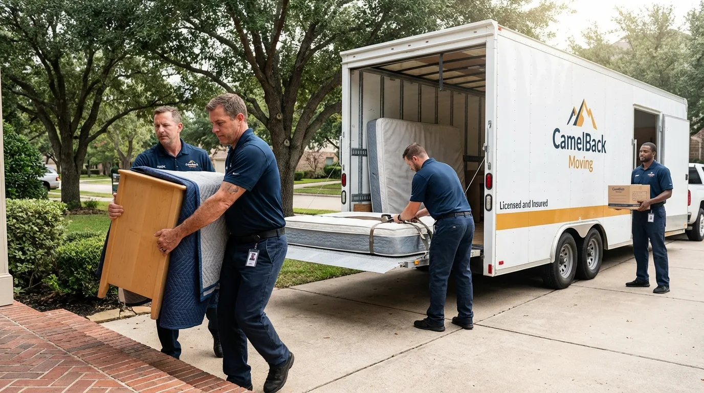 Crew loading residential truck for cross-state move from Lowell, MI