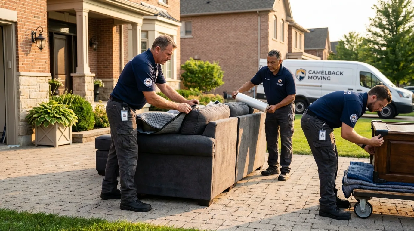 Large estate moving crew wrapping furniture in Lowell, MI