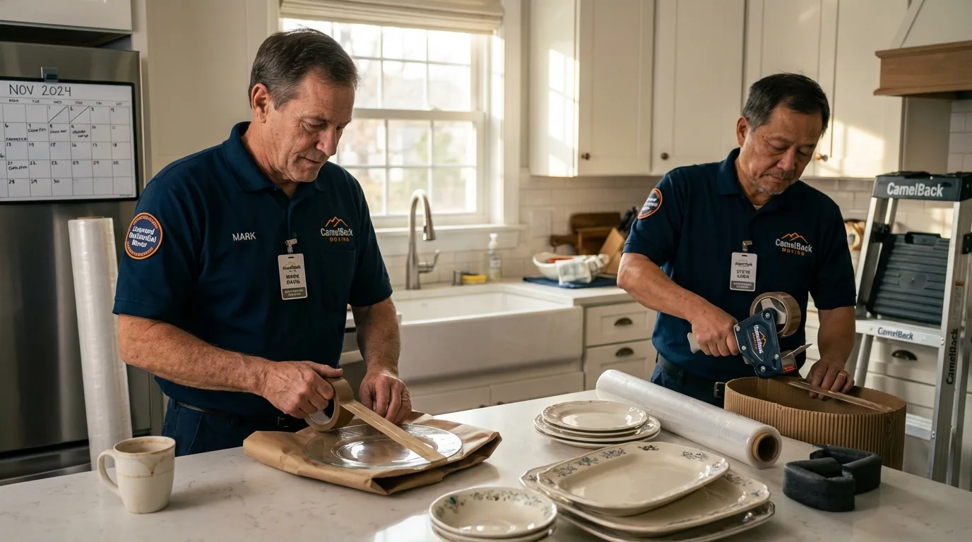 Professional crew packing kitchen dishware in Lowell, MI